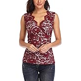 MISS MOLY Women's Scallop V Neck Sexy Sleeveless Lace Tank Top Elegant Slim Fit Summer Tops Blouse Shirts