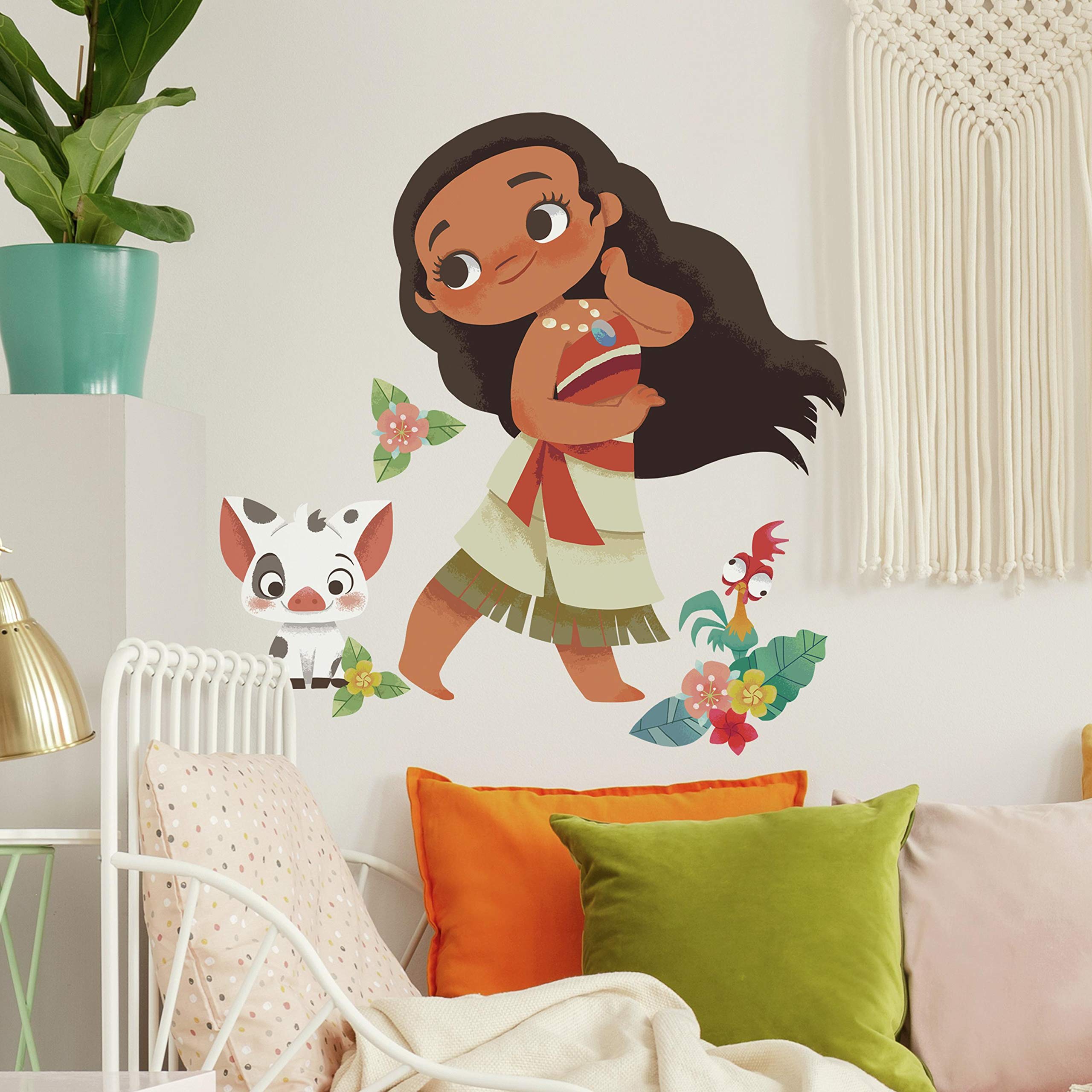 RoomMates RMK4236GM Vintage Moana Peel and Stick Wall Decal, Brown, Green, Red