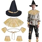 Horolam 7PCS Scarecrow Costume Accessories, Wizard Scarecrow Costume with Hat for Adult Women Men for Holloween Cosplay Dress Up