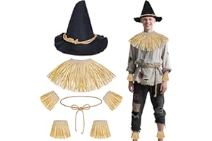 Horolam 7PCS Scarecrow Costume Accessories, Wizard Scarecrow Costume with Hat for Adult Women Men for Holloween Cosplay Dress Up