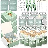Teenyyou 60 Pcs Bridesmaid Proposal Gifts Bridesmaid Box Set, Maid of Honor Gifts Include Box Glass Cup Candle Cards Hair Ties Knotted Bracelets Hand Cream Diamond Pens(Green)