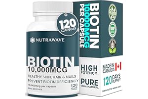 Nutrawave Extra Strength Biotin 10000mcg – Biotin for Hair Growth, Lush Hair, Glowing Skin & Strong Nails, Ideal for Women & 