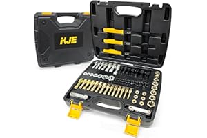 KJE 61Pcs Thread Restorer Kit, Rethreading Kit, UNC, UNF & Metric Thread Chaser Set with Taps, Dies, Thread Files & Pitch Gauges for Repair Damaged Threads Bolts, Nuts and Screws