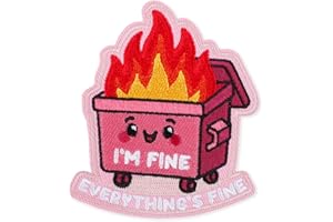 FENGECHOCSTM I'm Fine Everything's Fine Meme Morale Patch - 3 x 2.5 Inch Pink Funny Dumpster Fire Embroidered Hook and Loop Patch for Hats, Backpack, Jackets, Dog Vest，Patch Wall, and More- 1 Pc