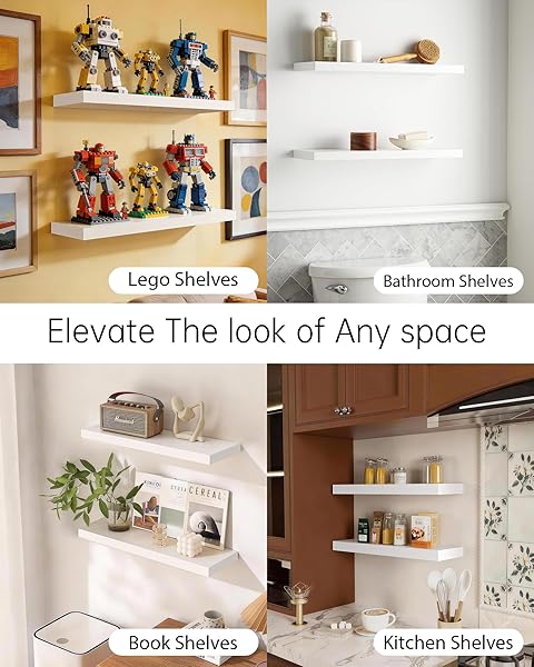 BAYKA FLOATING SHELVES WHITE, 22.5 INCHES RUSTIC WOOD WALL MOUNTED SHELVES FOR BATHROOM, BEDROOM, LIVING ROOM, KITCHEN & OFFICE, HANGING DISPLAY SHELF WITH 22 LBS CAPACITY