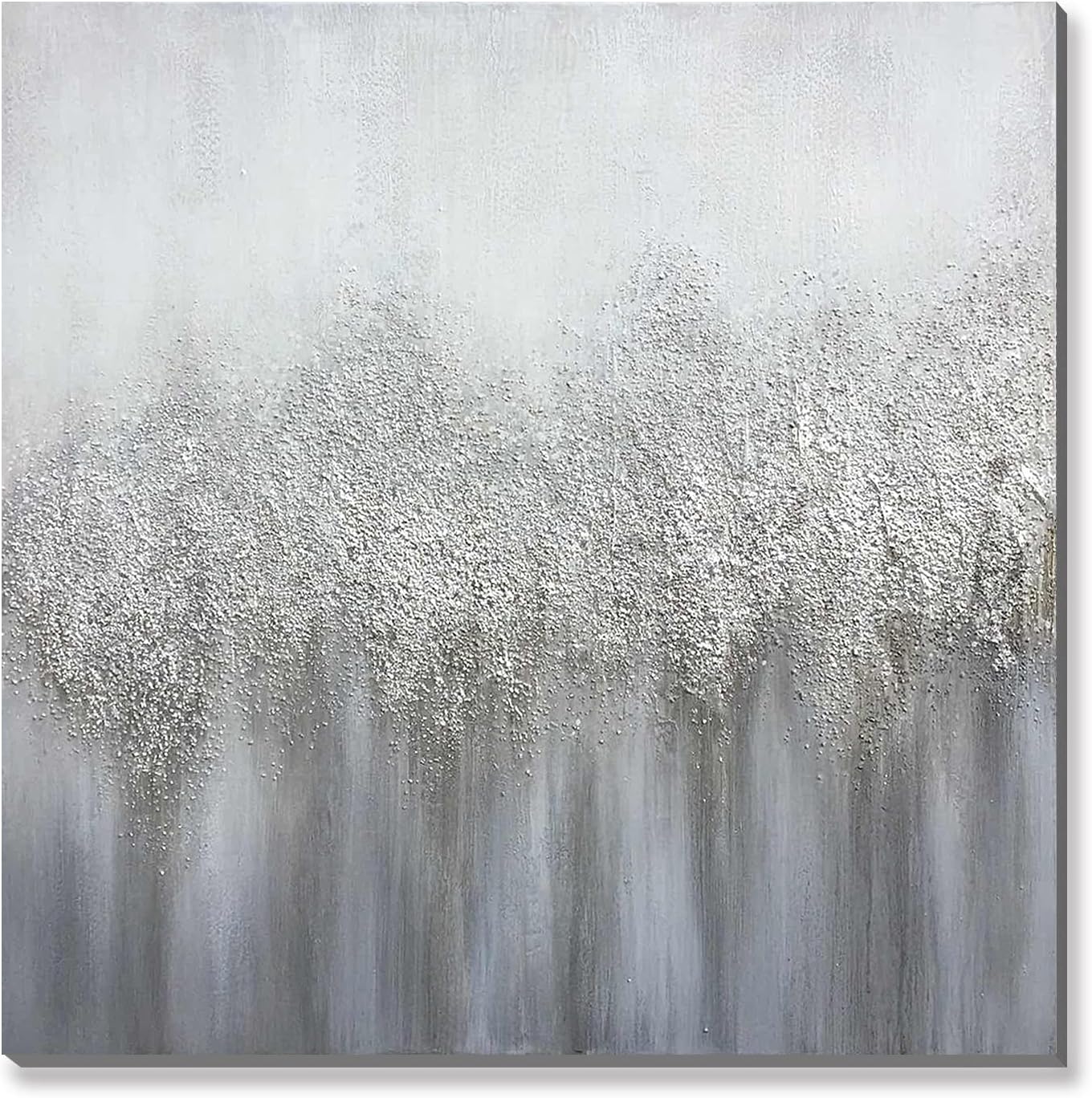 Paintings - 3Hdeko - 3D Texture Gray Abstract Canvas Wall Art 100% Hand-painted Abstract Painting - Silver Glitter Sand Embellished - 30X30inch Modern Grey White Home Decor for Living Room Bedroom, Ready to Hang