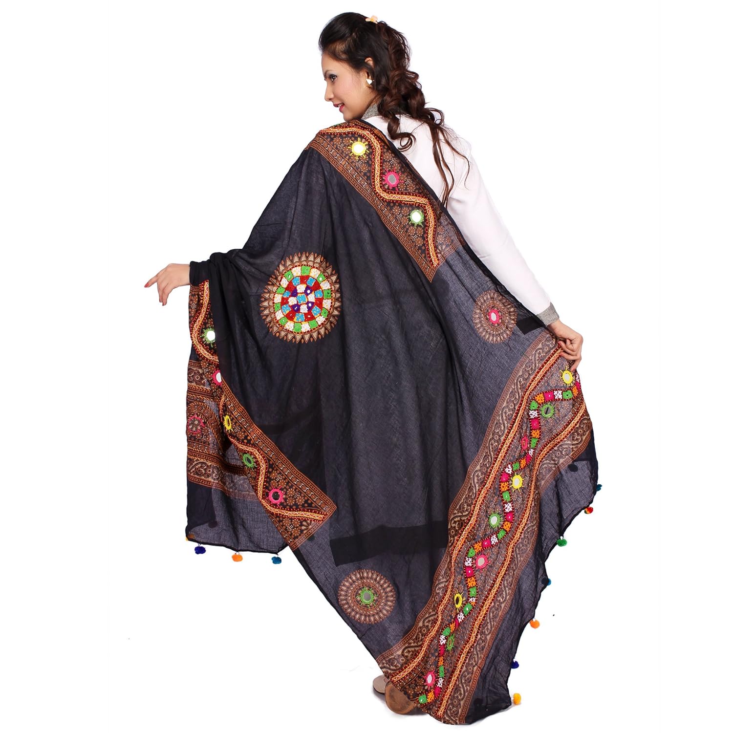 banjara women's cotton kutchi dupatta - mirrowork kch