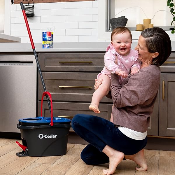 O-CEDAR EASYWRING RINSECLEAN MICROFIBER SPIN MOP & BUCKET FLOOR CLEANING SYSTEM WITH 3 EXTRA REFILLS, PLASTIC, GREY