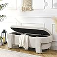 Polibi Upholstered Bench with Large Storage Space,End of Bed Storage Bench Ottoman for The Living Room,Entryway and Bedroom,Linen Fabric,Beige(51.5"x20.5"x17")