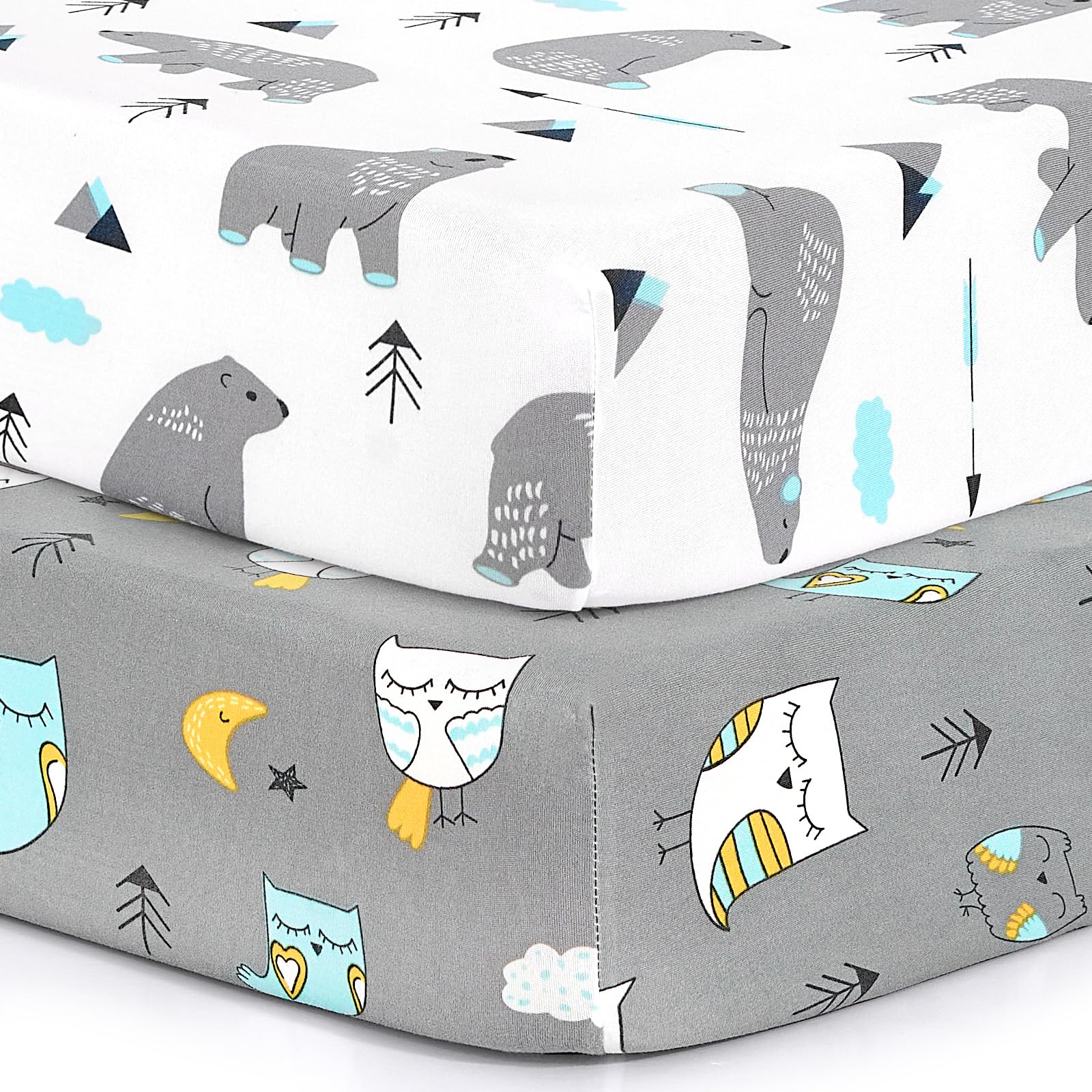 Photo 1 of Pack n Play Sheets, BROLEX 2 Pack Mini Crib Sheets,Stretchy Portable Fitted Playard Sheet Set, Convertible Playard Mattress Cover,Ultra Soft Breathable Material,Owl & Bear