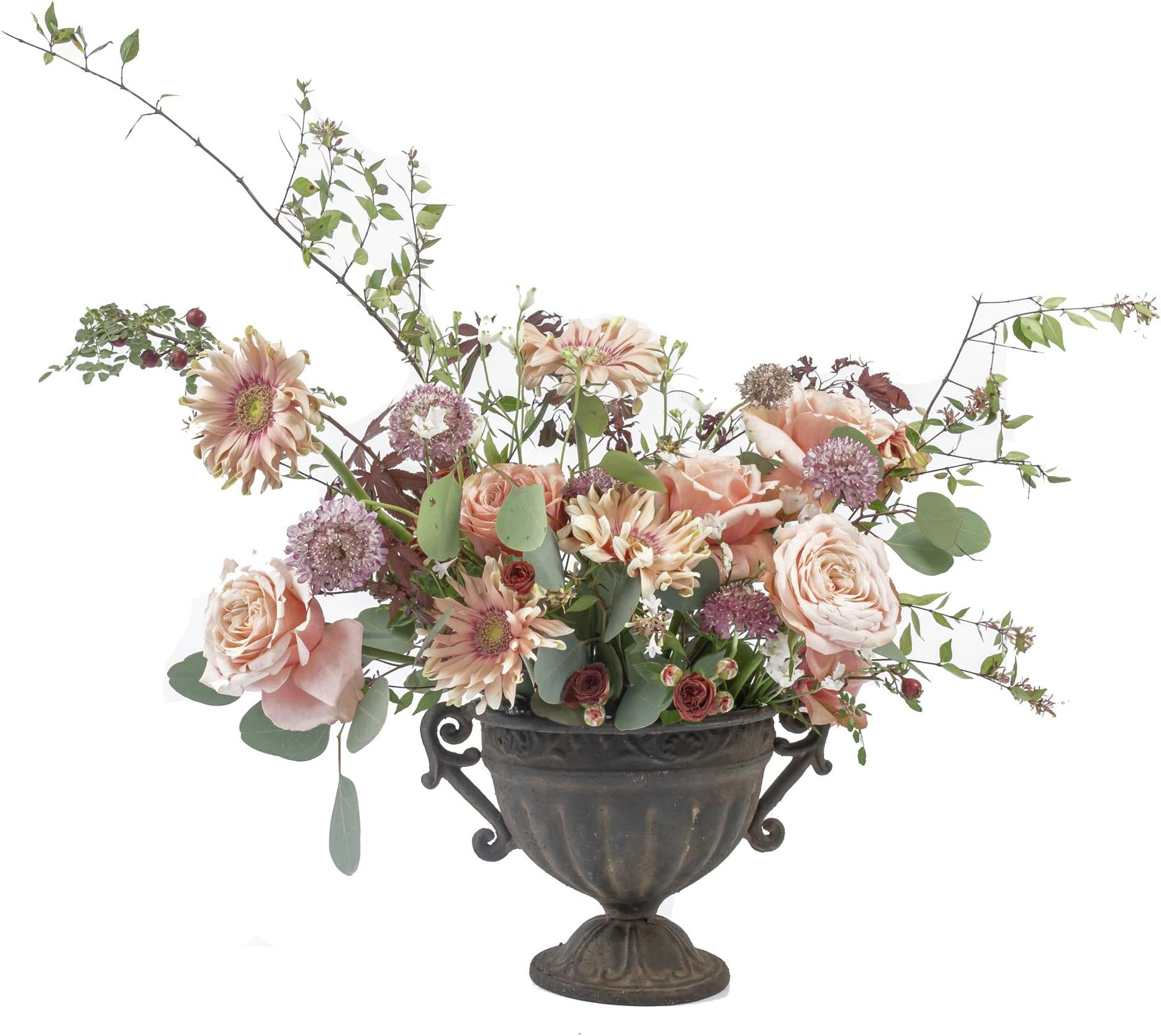 NCYP Vintage Roman Style Metal Vase Grecian Urn Planter Chalice Shape Iron Flower Pot with Handles Wedding Tabletop Home Office Centerpiece Decor, No Plants Included