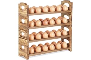 AOOHOOA Wooden Egg Holder with 4 Layers/48-Hole, Stackable Wood Egg Rack Countertop with Handle, Stores Chicken/Duck/Quail/Tu