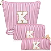 Junesters Initials Makeup Bag Set, Personalized Pink Cosmetic Bag, Cute Large Make up Bags, Travel Toiletry Bag for Women Girl Gifts K (Pink)