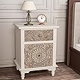 HOMPUS End Table w Flower Pattern, Nightstand w Storage, Small Night Stand w Wood Grain Finish, Accent Table Side Table, Small Cabinet for Living Room, Bedroom, Light Grey Grain