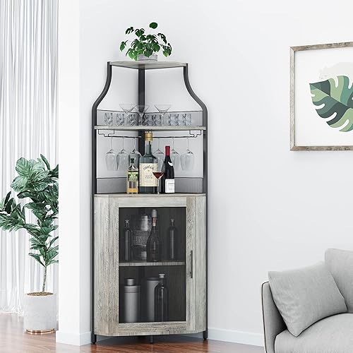 Amyove Corner Wine Bar Cabinet with Detachable Wine Rack - Main Image
