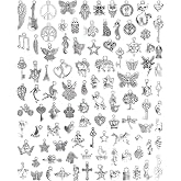 JIALEEY Wholesale Bulk Lots Jewelry Making Silver Charms Mixed Smooth Tibetan Silver Metal Charms Pendants DIY for Necklace Bracelet Jewelry Making and Crafting, 100 PCS