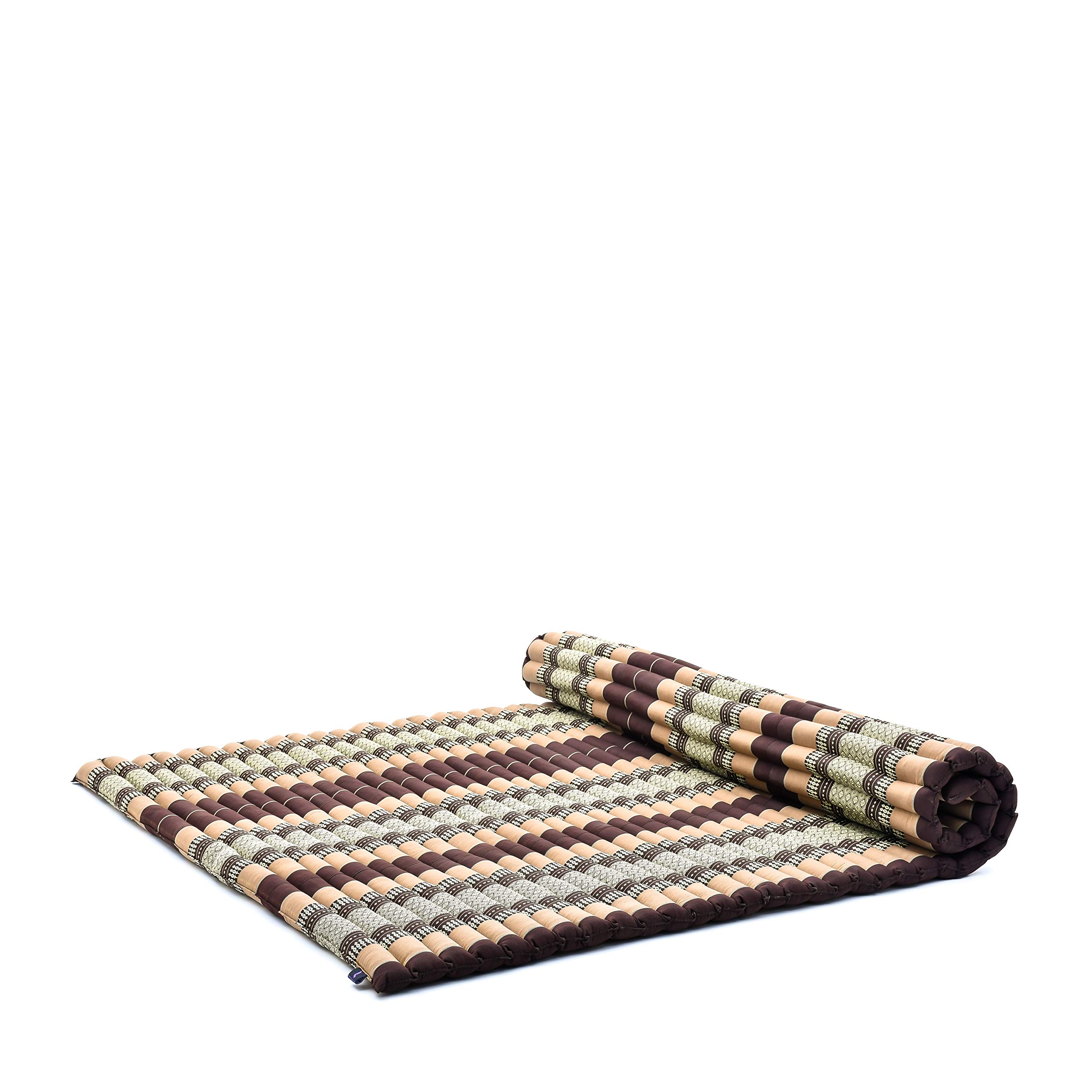Leewadee - Foldable Floor Mattress - Japanese Roll Up Futon -Trifold Tatami Mat- Guest Floor Bed - Camping Mattress - Thai Massage Mat, Kapok Filled, 190 x 145 cm, Brown