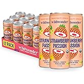 wildwonder Strawberry Passion Sparkling Probiotic Drink, 12 Pack | Gut health &amp; immune support | 5g prebiotic fiber | Live probiotics | Organic, vegan, low sugar | 12oz | Seen on Shark Tank