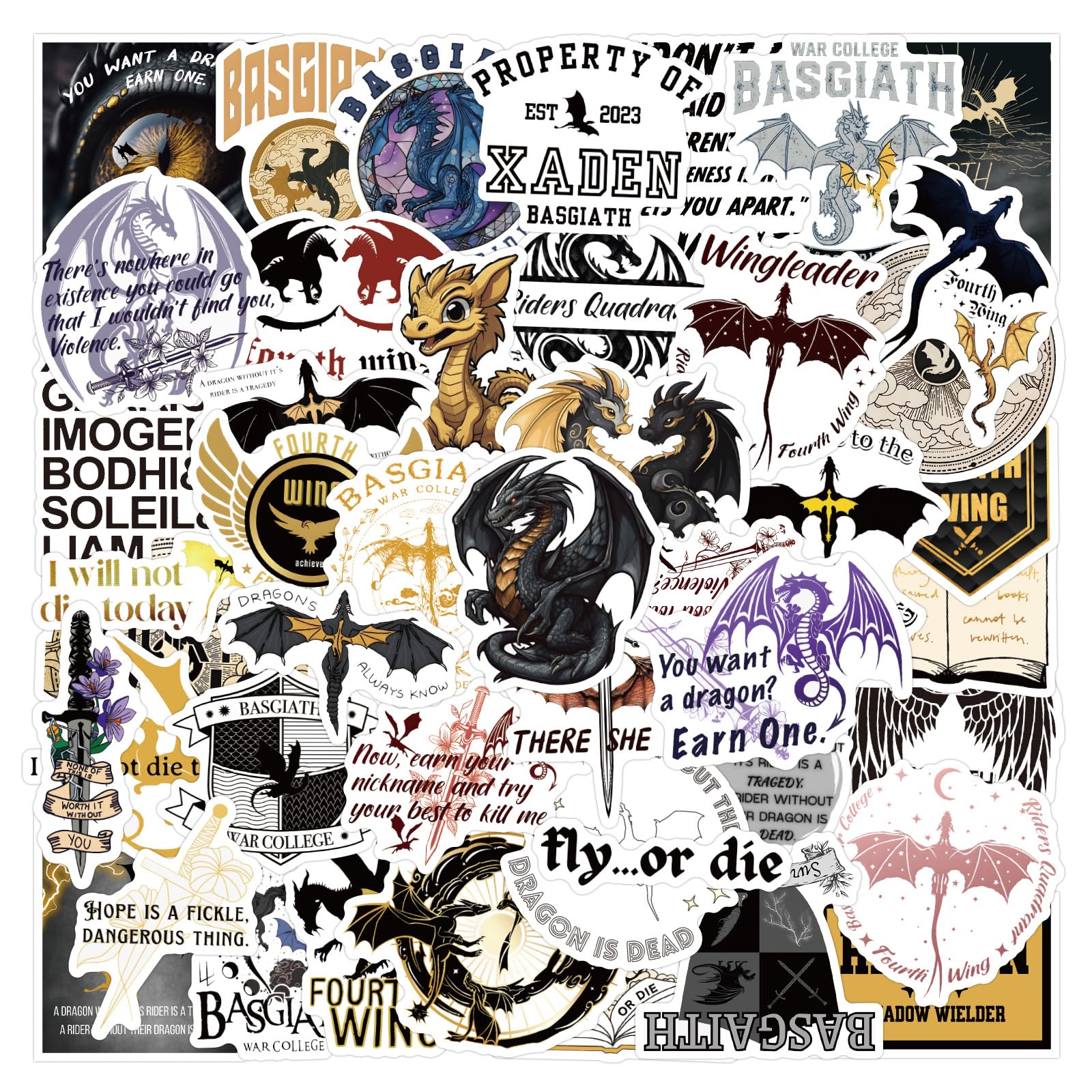 Photo 1 of 50pcs Fourth Wing Stickers for Water Bottle, Cool Dragon Rider Waterproof Vinyl Decal for Teen Adult Kids Phone Computer Notebook Laptop kateboard Scrapbook (Fourth Wing)