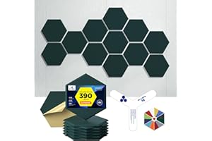 Dexmoko Self-Adhesive Acoustic Panels [390 lbs/yd³ Ultra-High Density], 2nd Generation Sound Absorbing Panel, Professional Level Sound Panel, Polyester Soundproof Foam [Size M, Dark Green]