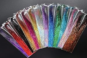 Tigofly 13 Packs 13 Colors 0.3mm 1/64" Holographic Flashabou Glittering Tinsel Sparkle Crystal Flash Trout Tube Fly Tying Mat