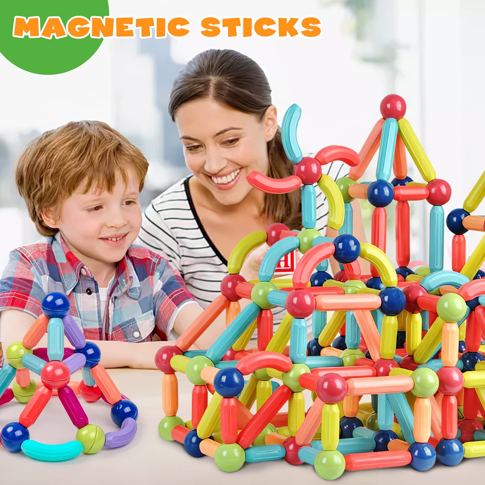 102 Pcs Building Blocks Toys, Magnetic Toys Building Sets, Magnets for Kids Toddlers Sensory Montessori Toys Age 3+, SETM Toy Preschool Learning Education Toy, Gifts for Girls Boys 3 4 5 6 Year Old