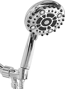 Aquarius Mist Handheld Shower Head With Hose (Extra Long) Spa Grade High Pressure Hand Held Showerhead wand With 6 Spray Settings – Adjustable Mount Holder & Teflon Tape (Chrome)