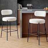 Comforshare Home Bar Stools Set of 2, 27" Boucle Counter Height Bar Stools with Back, Modern Upholstered Counter Stools for Kitchen Island, Bar, Cafe,Restaurant (White)