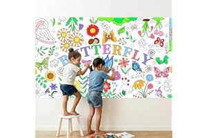 Hwajjke Butterfly Coloring Poster, 31 x 72 Inch Giant Flower Garden Theme Paper Coloring Tablecloth, Nature Spring Coloring A