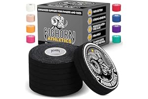 Bighorn Athletics Jiu Jitsu Finger Tape | Residue-Free Athletic Finger Tape for Sports & Injuries: Rock Climbing, Volleyball, Football, Basketball, Hands & Toes | 0.3-Inch x 45-feet, 8-Rolls, Black