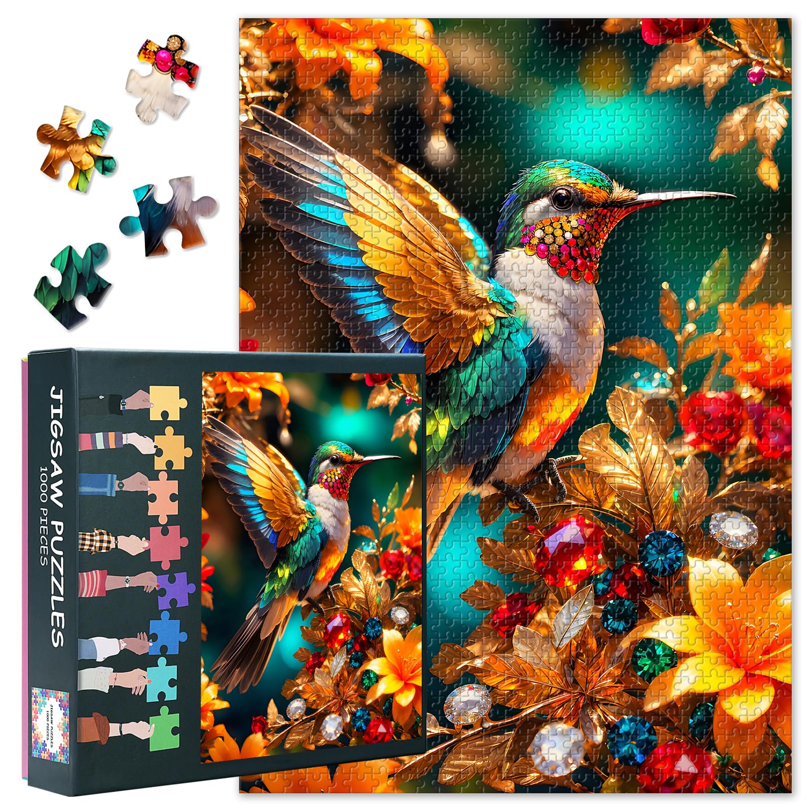 Puzzles for Adults 1000 Pieces, Colorful Bird on a Branch of a Blossoming Orange Flower Puzzle, Impossible 1000 Piece Jigsaw Puzzles for Home Wall Decor, 19.5 x 27.5 Inch