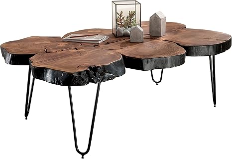 Finebuy Coffee Table 115 X 70 X 40 Cm Solid Wood In A Tree Trunk Coffee Table Amazon De Kuche Haushalt
