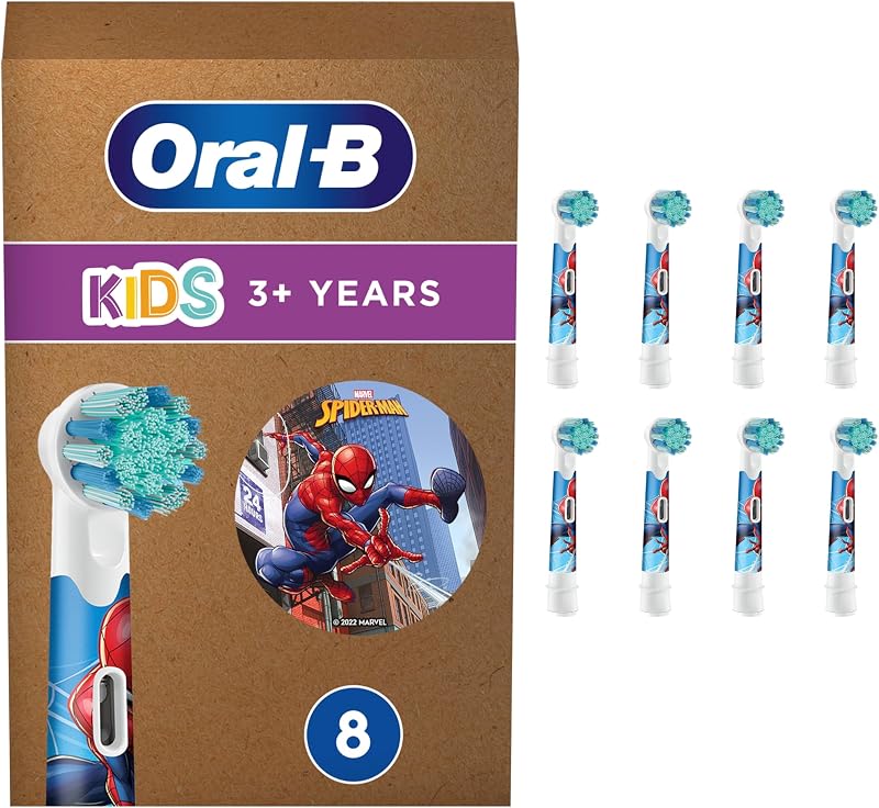 Oral-b kids recargas para escova de dentes elétrica infantil, pacote de 8 cabeças, com motivos spyder-man - original