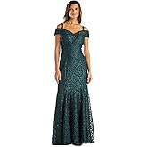 R&M Richards Women's Embellished Full-Length Gown W/Illusion V-Neck & Back Zipper - Evening Cocktail Party Attire
