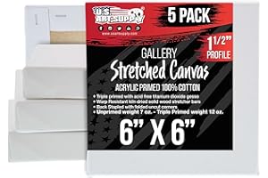 U.S. Art Supply Square Stretched Canvas for Painting 6x6 inch Gallery Depth 1-1/2" Thick, 5-Pack - 12oz Acrylic Gesso Triple Primed, Professional Artist Quality, 100% Cotton - Pouring, Oil Paint