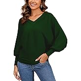 Women's Oversized V Neck Fuzzy Sweaters 2025 Casual Loose Long Sleeve Chunky Knit Pullover Jumper Tops