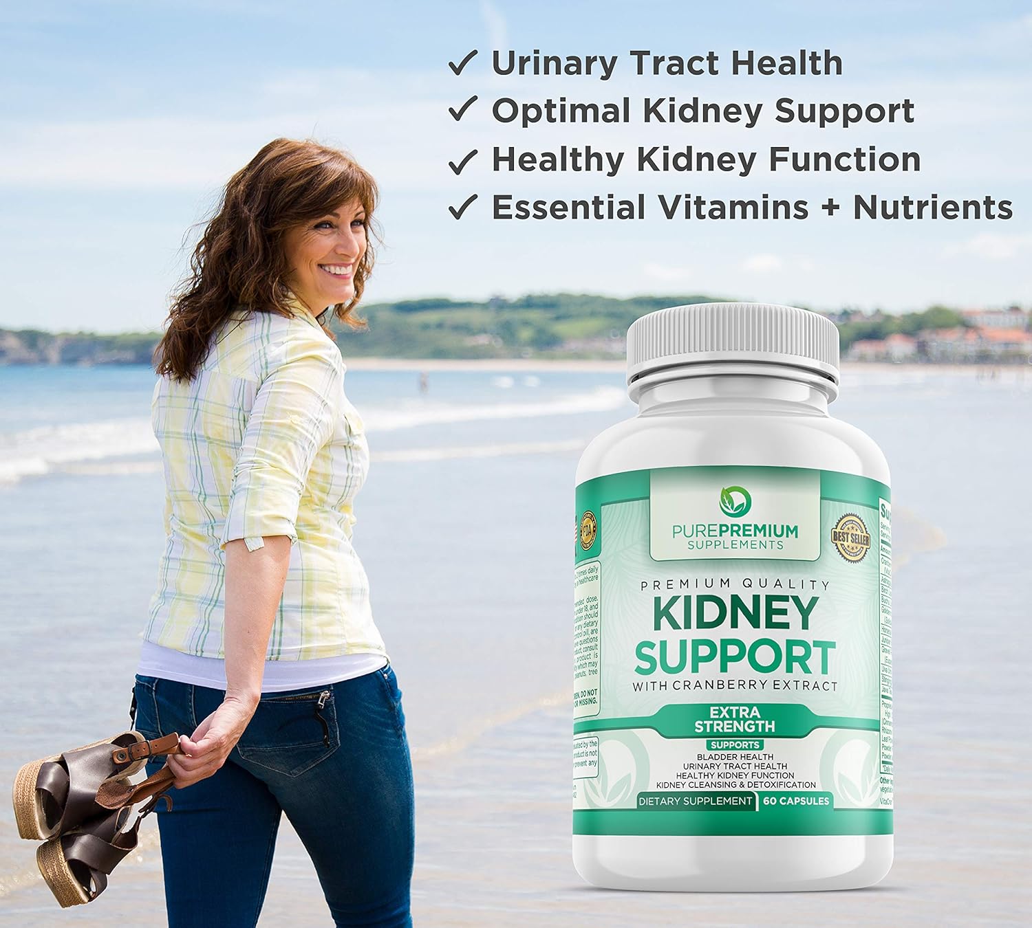 Premium Kidney Support Supplement by PurePremium (Kidney Cleanse Supplement) Potent Herbal Ingredients for Urinary Tract and Bladder Health – Cranberry Extract, Astragalus and Uva Ursi Leaf - 60 Caps: Health & Personal Care