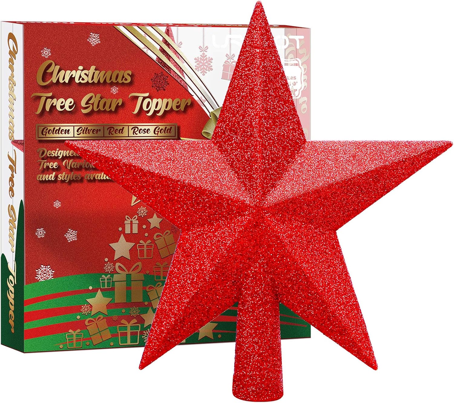 Tree Toppers - URATOT Mini Glittered Christmas Star Tree Topper Christmas Decorative Holiday Treetop Shatterproof Star Ornament for Holiday Christmas Tree Decoration