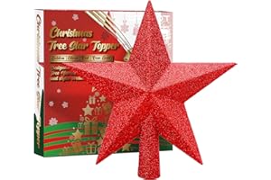 URATOT Glittered Christmas Star Tree Topper Christmas Decorative Holiday Treetop Shatterproof Star Ornament for Holiday Christmas Tree Decoration, Red, 4 Inch