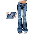 EMMIOL Jeans for Women Denim Flare Leg Jeans Y2K 90S Low Rise Jeans for Women Vintage Jeans Denim Pants