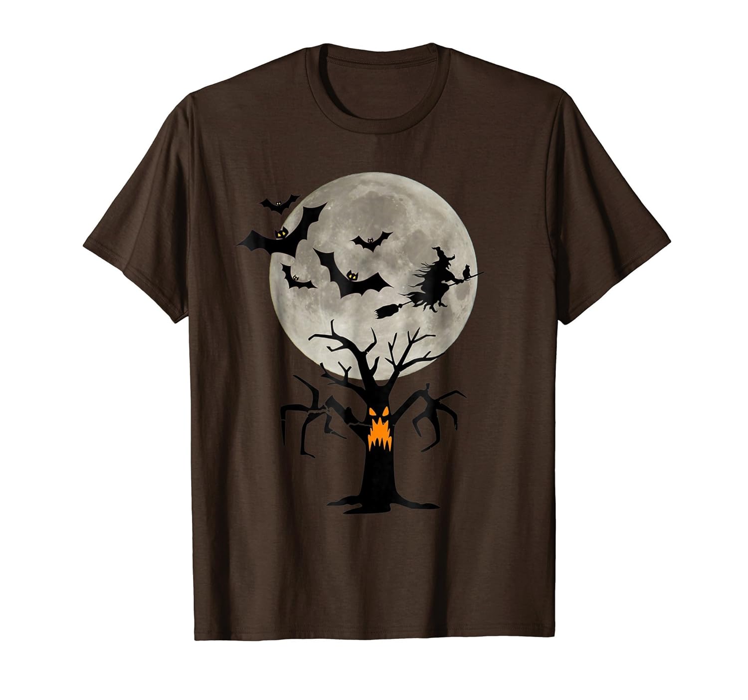 Boo Halloween T-Shirt With Flying Bats And Witch Black Cat-ANZ