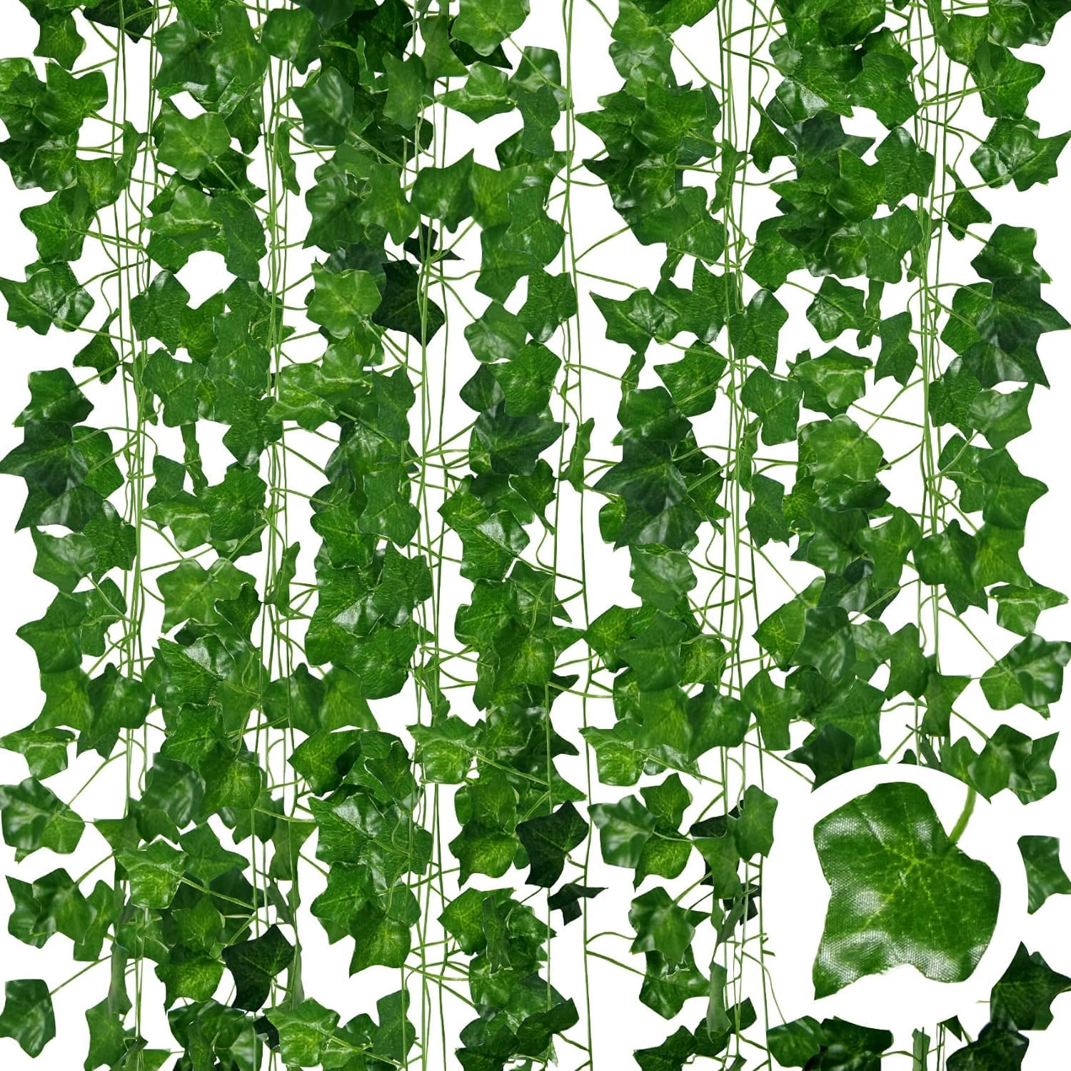 12 Pcs Artificial Ivy Garland,Ivy Garland Fake Vines UV Resistant Green Leaves Fake Plants Hanging Vines for Wedding Party Garden Wall Room Decor - 210cm