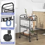 3-Tier Rolling Cart On Wheels Easy Assemble Storage Trolley Black view 3