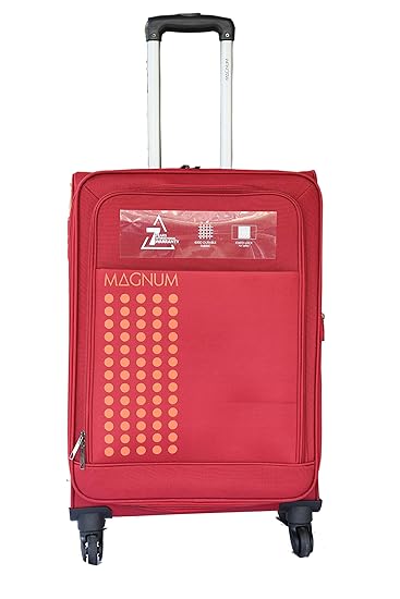 Safari Magnum Classic 600d Polyester Push Button Trolly Rolling Bag with 4-Wheels/Corner Guards Red Colour Size-M