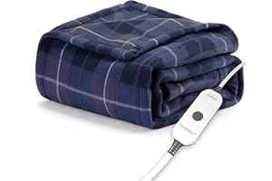 Sunbeam Royal Ultra Rodeen Blue Plaid Heated Personal Throw / Blanket, Cozy-Warm, Adjustable Heat Settings