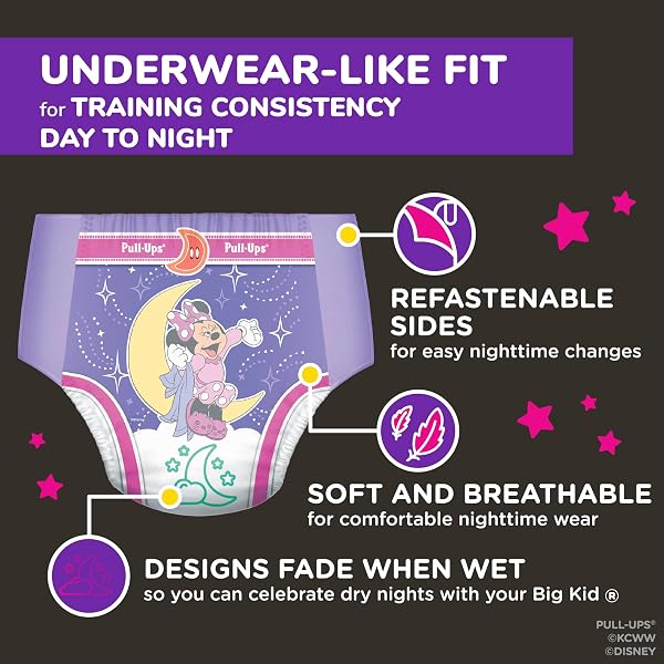 PULL-UPS GIRLS’ NIGHT-TIME POTTY TRAINING PANTS, SIZE 5T-6T OVERNIGHT TRAINING UNDERWEAR (46-60 LBS), 44 CT
