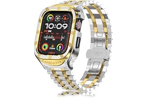 SAN JEIRIE Stainless Steel Case/Band for Apple Watch Band 49mm 45mm 44mm 42mm-Rugged Metal Apple Watch Case and Strap for Men iWatch Band Series 9/8/7/6/5/4/3/2/1/Ultra/Ultra 2/SE
