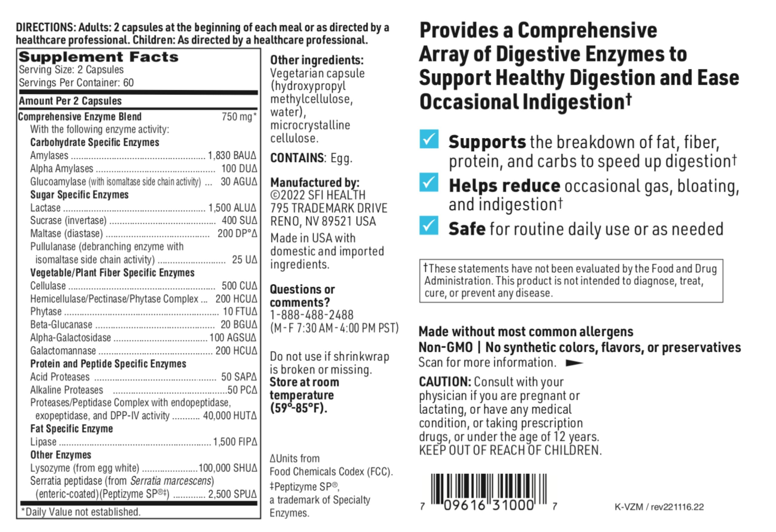 Klaire Labs SFI Health Multi Enzyme Supplements for Digestive Health - Ther-Biotic Vital-Zymes Complete - Digestive Enzymes to Help Ease Indigestion & Aid Nutrient Absorption (120 Capsules)
