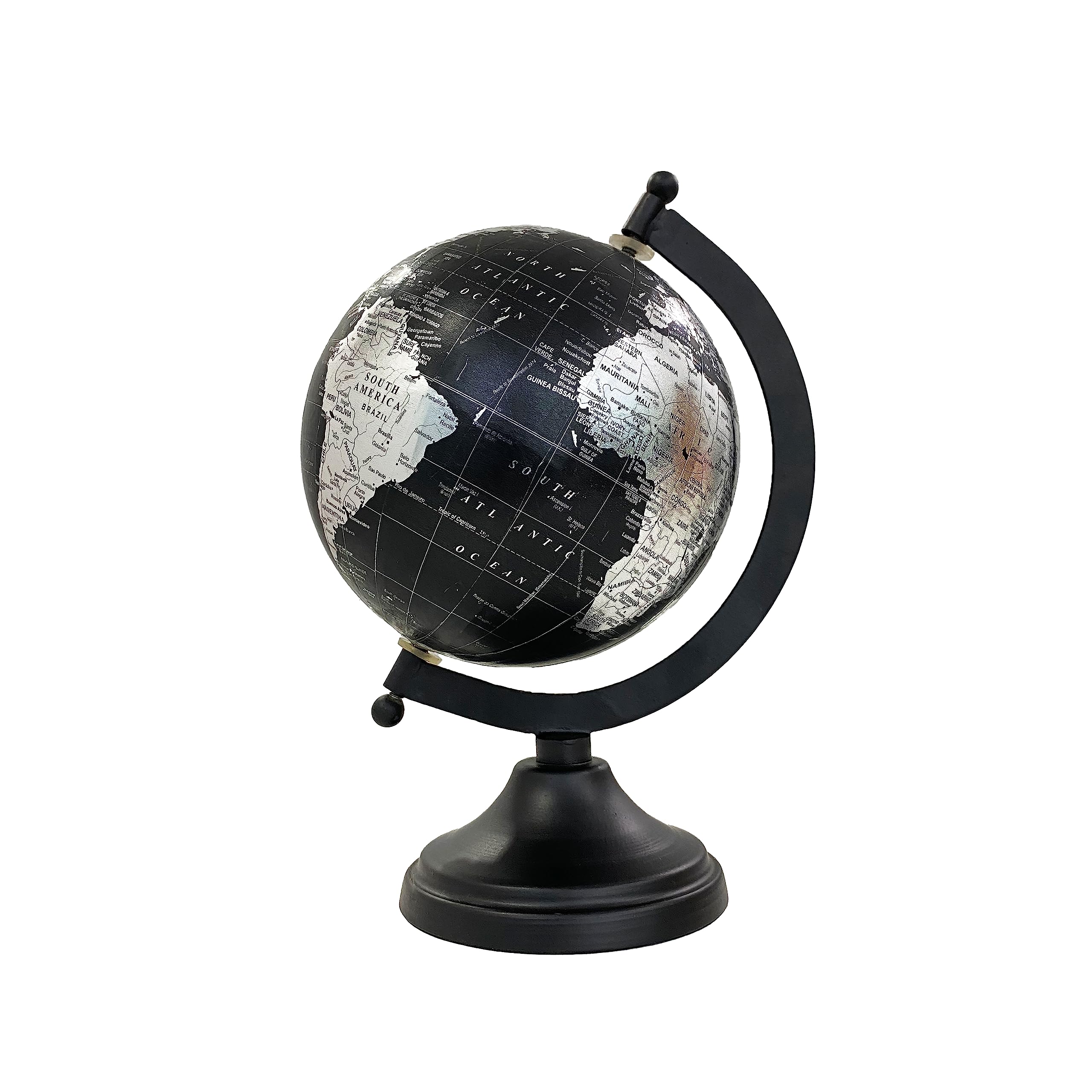 View 1 of Rely+ 5" World Globe With Sturdy Metal Stand (NOT PLASTIC!) - Desktop Globe For Home Desk Table Office Decor - Book Shelf Decor Globe - 5 Inch - Metallic Black