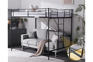 VINGLI Loft Bed Full Size with Flat Rungs for Adults, Kids and Young Teens, No Box Spring Required,Heavy Duty Metal Slat Support